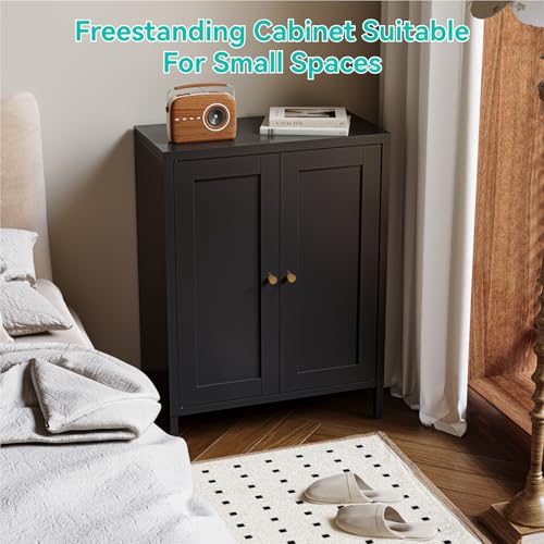 Image of Small Metal Storage Cabinet,11.8 inch D x 23.6 inch Wx31.5 H,Bathroom Cabinet with Adjustable Shelves,Shaker Cabinet for Kitchen Living Room Entryway Dining Room, 3-Tier,Black