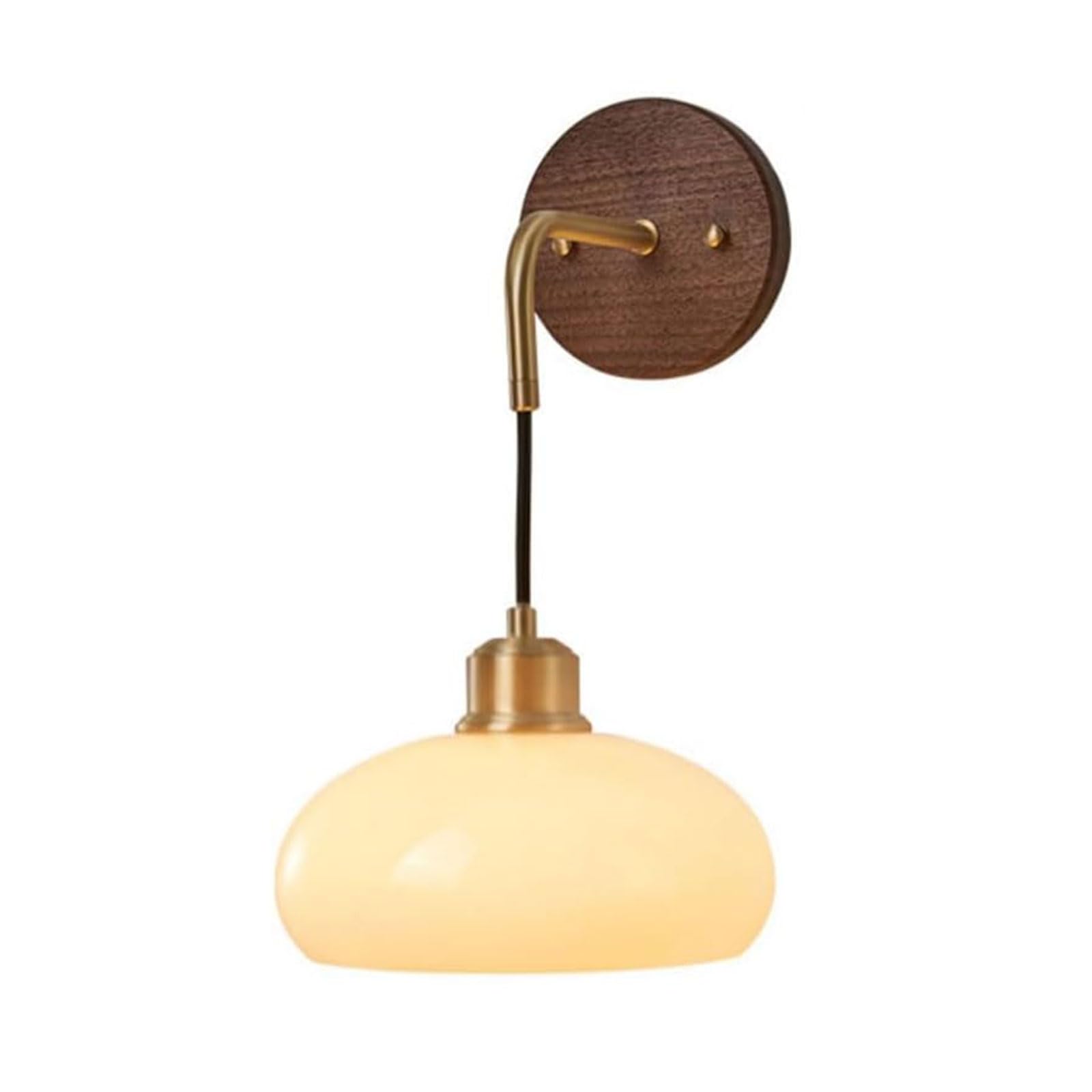 Regulowana Lampa ścienna W Stylu Retro Z Orzecha Włoskiego, Z Mosiężną Podstawą E27, Wiszącym Kloszem Z Kremowego Szkła, Odpowiednia Do Oświetlenia Ogrodu (1 Pack)