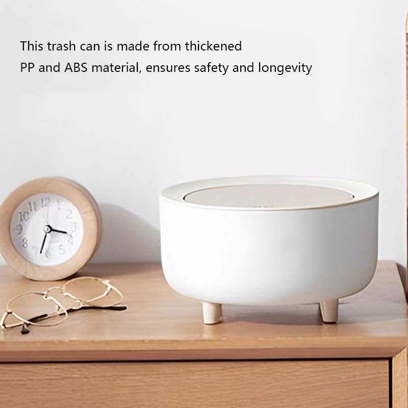 Miniatura 2 de Bote de basura pequeño de 2 litros con tapa para escritorio, mini papelera de plástico para encimera, pequeño bote de basura redondo para oficina en
