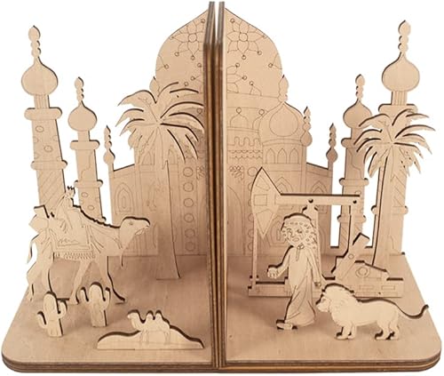 ARTREP Paquete de 2 sujetalibros de madera para estantes organizador de escritorio regalo estilo de Oriente Medio para decoración del hogar soporte