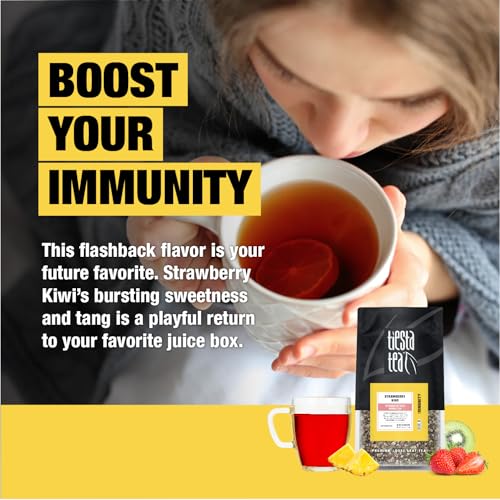 Image of Tiesta Tea - Strawberry Kiwi Herbal Tea, Loose Leaf, Strawberry Hibiscus Kiwi Fruit Tea, Premium Caffeine-Free Herbal Blend, Make Hot or Iced & Up to 200 Cups, 16 oz Resealable Bulk Pouch