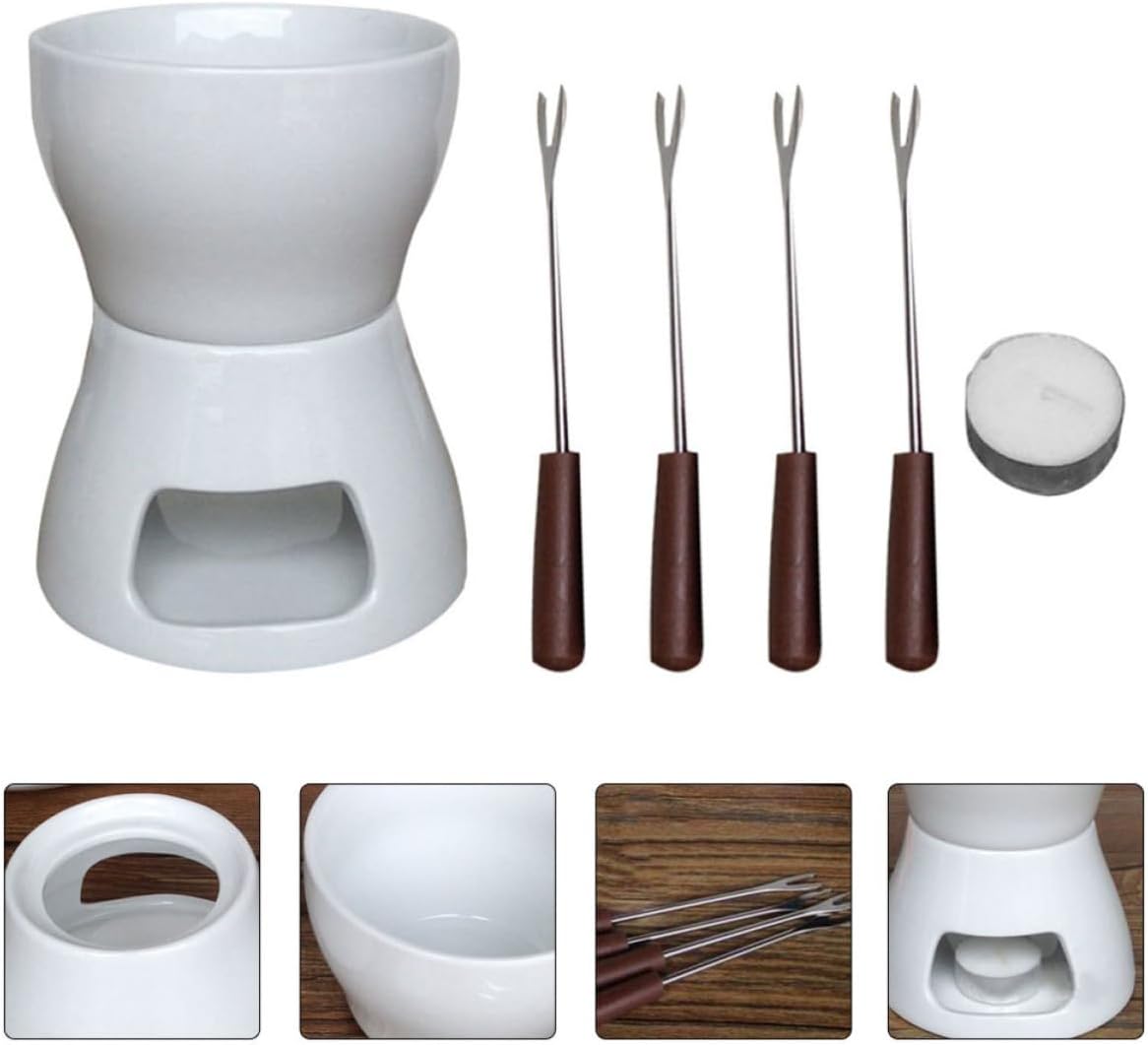 Ceramic Chocolate Melting Pot with Forks, Gentle Warming