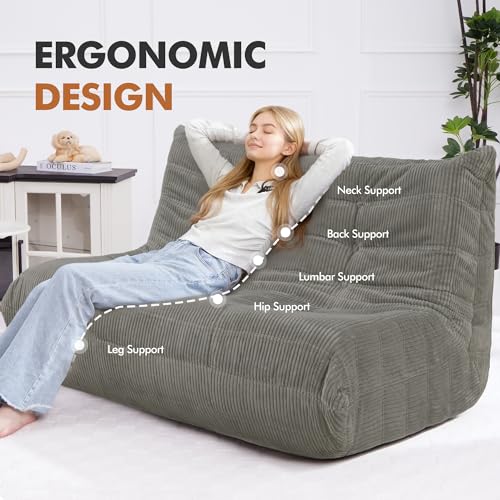 Image of Bean Bag Chair,Giant Beanbag Chairs for Adults,Comfy Large Fireside Chair Lazy Sofa,Corduroy Bean Bag Lounger with Memory Foam Filled,Floor Sofa Couch for Living Room (Light Grey, Loveseat)