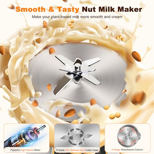 34oz Nut Milk Maker, 10 in 1 Automatic Nut Milk Maker | 304 stainless steel inner container with 10 Blades,Almond Milk Machine,Plant Based Milks Homemade Oat,Chowder,Juice - image 4