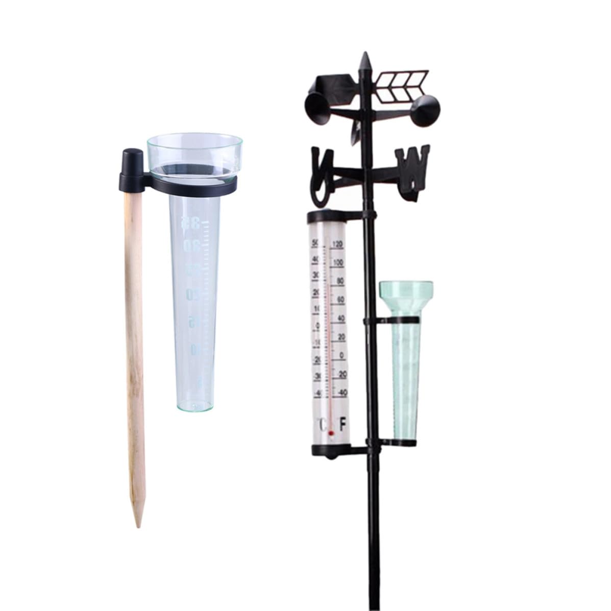YARNOW Juego de 2 Medidores Meteorológicos para Jardín Pluviómetro Exterior y Termómetro Exterior de Plástico para Decoración y Medición en Exteriores