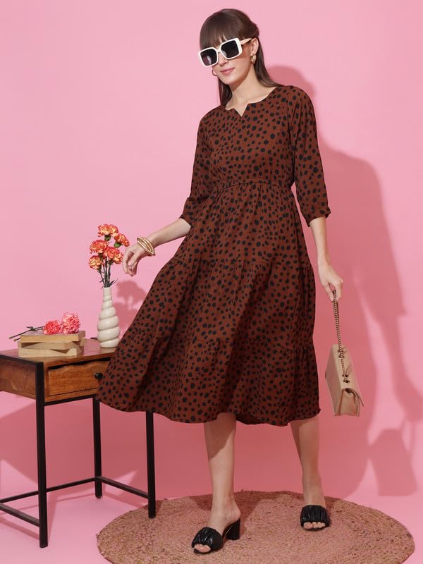 Image of Sheetal Associates Women's Casual 3 /4 Sleeve Crepe Fit and Flare Dress| Comfortable Relaxed Fit Summer Party Dress