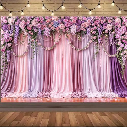 7X5Ft Floral Wall Backdrop Purple Lavender Wedding Backdrop Lavender Backdrops for Girl Portrait Baby Shower Birthday Party Decor Banner Mother's Day Party Backdrop Studio Photo Backgrounds