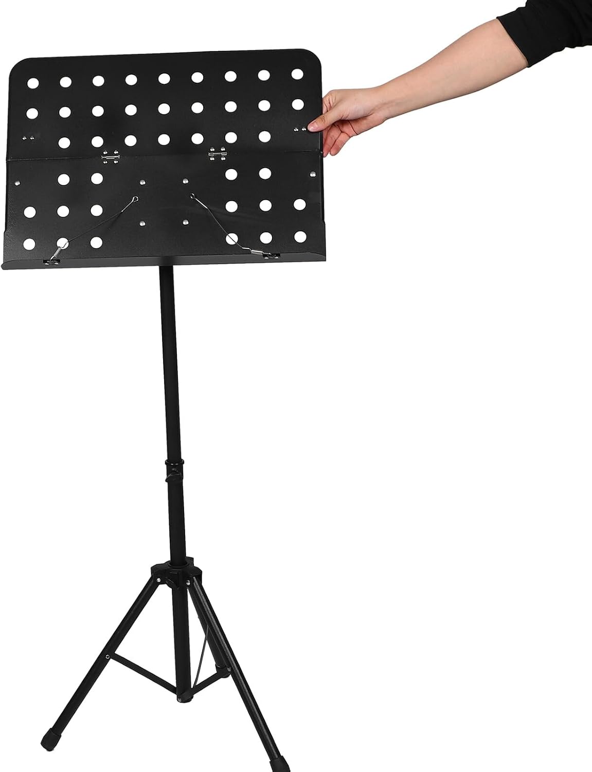 LIOOBO Adjustable Height Portable Sheet Music Stand with Black Musical Note Design Folding Music Rack for Piano Guitar Band Players Stable Support for Performance and Practice