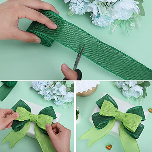 Whaline 4 Rolls Wired Ribbon Assorted Green Color Craft Ribbon Farmhouse Fabric Ribbon For Bow Making Gift Wrapping Crafts Sewing Wreath Floral Arrangement Party Decor, 20 Yards #TOP4