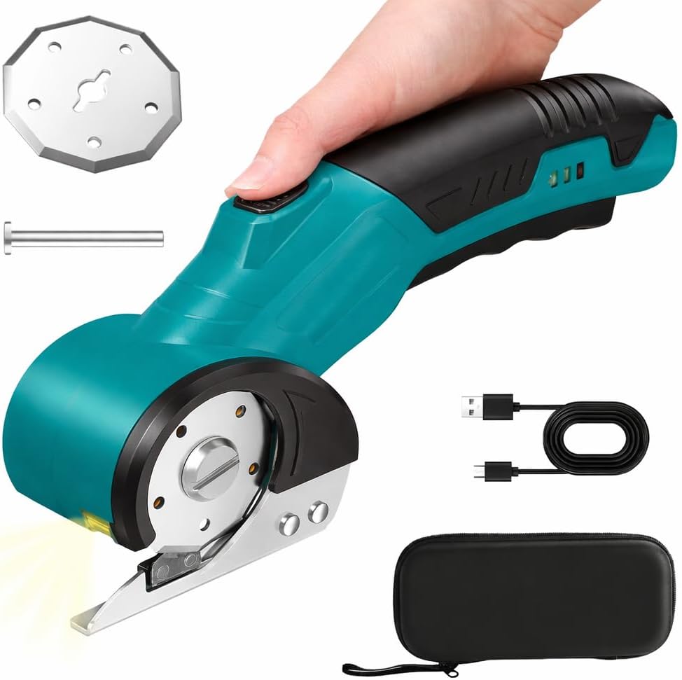 Cordless Electric Scissors, Rechargeable Cardboard Cutter & Fabric Cutter for Arts and Crafts, Heavy Duty Power Scissors for Box Cutting, Leather, Carpet & Sewing with Safety Lock