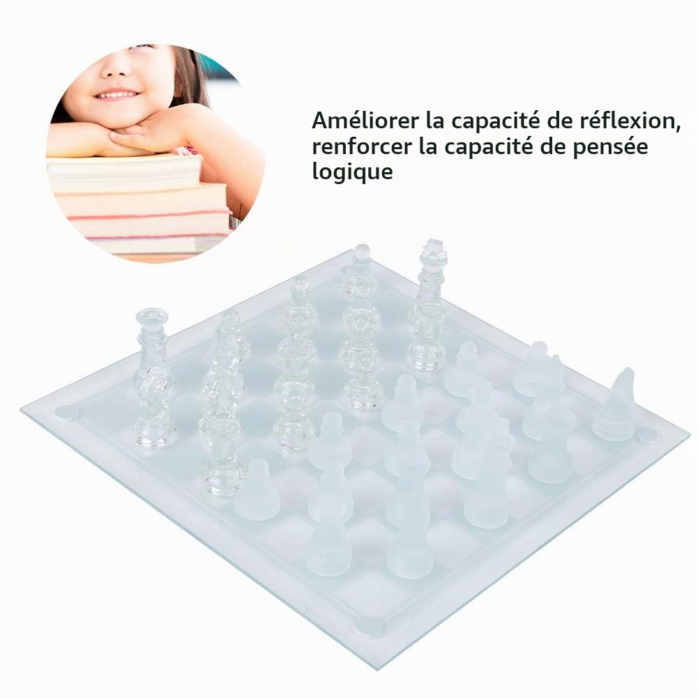 Échecs Internationaux en Cristal de Verre, Jeu D'échecs givré Exquis, 25x25 Cm pour Les Voyages, L'école, Le Camping, adapté à Les âges
