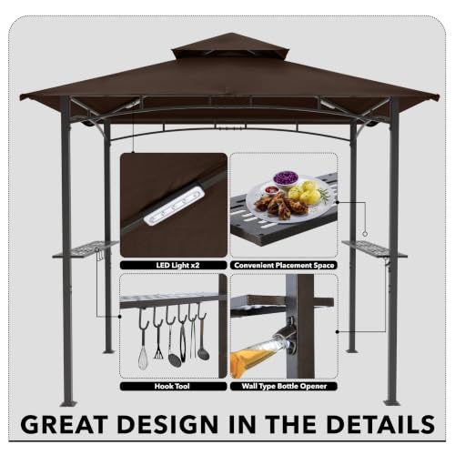 Image of MASTERCANOPY 8x5 Grill Gazebo with Steel Frame & 2 LED Lights, Brown