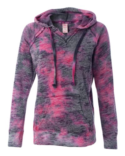 MV Sport Rainbow Women's Courtney Burnout Hooded Pullover Blend Fleece (Raspberry Swirl, 2X-Large)