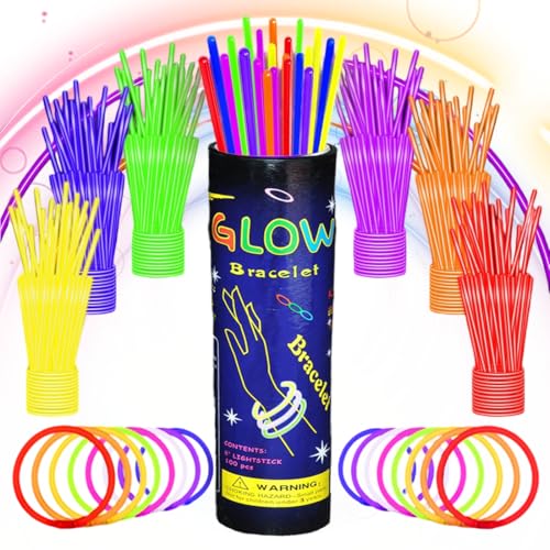 JUGUTA Barras Luminosas, 100 Pulseras Fluorescentes Y 100 Conectores, Neon Kits Para Crear Collares Para Niños Adultos, Boda Cumpleaños Decoracion Fiesta Cotillon Nochevieja Navidad 2025