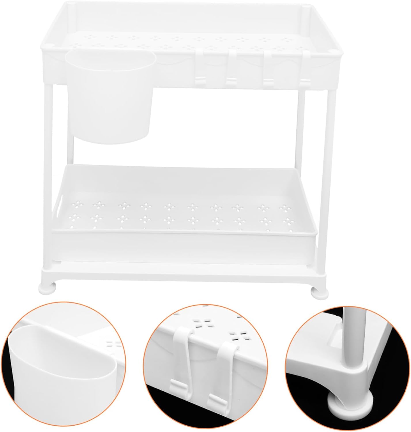 KICHOUSE 1set under Kitchen Sink Storage Organizer Pull Out Rack for Cabinets Removable Design for Kitchen Bathroom Laundry Room Ventilated Basket for Convenient Access and Easy Cleaning