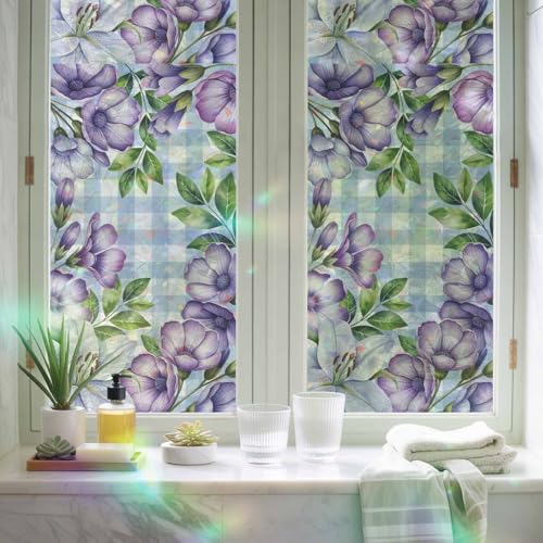 Película decorativa para ventanas con flores púrpura y blanco 17.7x39.3 pulgadas miniatura 5