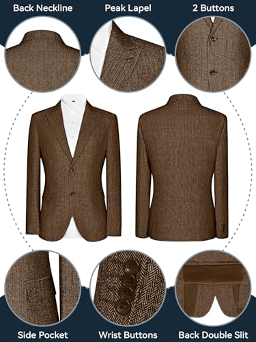 Mens Tweed Herringbone 3 Pieces Suits Retro Slim Fit Winter Tuxedo Jacket Vest Men Suit for Business Party2