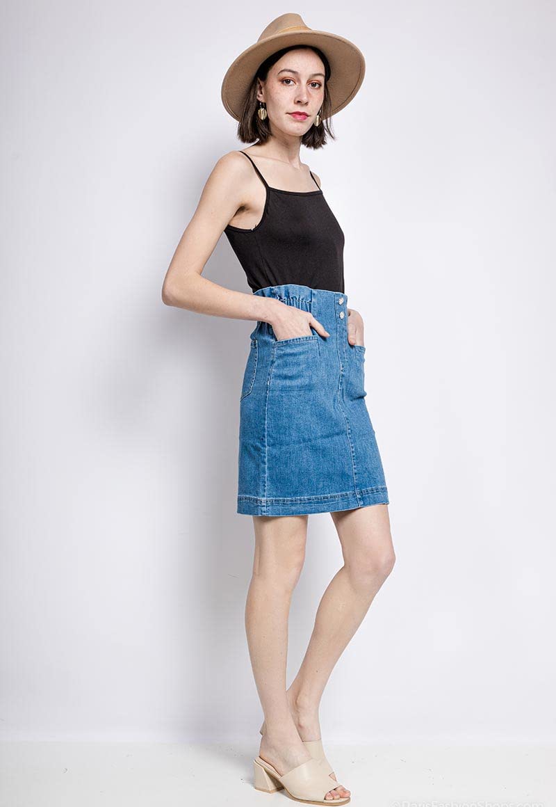 Van Der Rich ® - Gonna in Denim Pull on al Ginocchio con Elastico in Vita - Donna