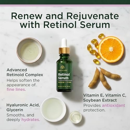 Tree of Life Beauty Retinol Serum, Skin Smoothing Face Oil for Dark and Age Spots and Fine Lines, Facial Serums for Dry and Sensitive Skin Care with Hyaluronic Acid for Soft Smooth Skin, 2 Fl Oz - Image 3
