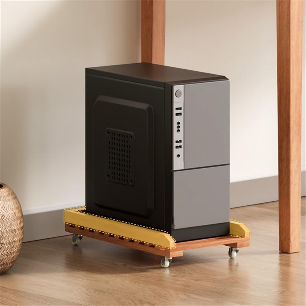 Office CPU Stand Office Storage Rack Portable Moveable PC Host Holder Bracket Shelf Heat Dissipation Rack with Wheels Accessories(Brown) (Natural)