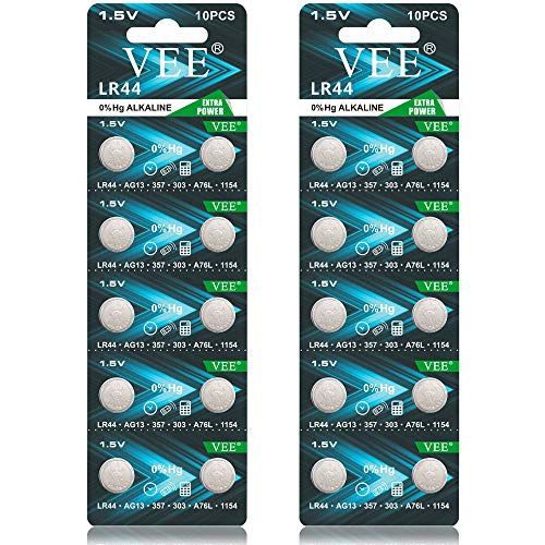 VEE LR44 Batteries A76 AG13 L1154F L1154 357A 1.5V Alkaline Button Cell Battery (20PCS)