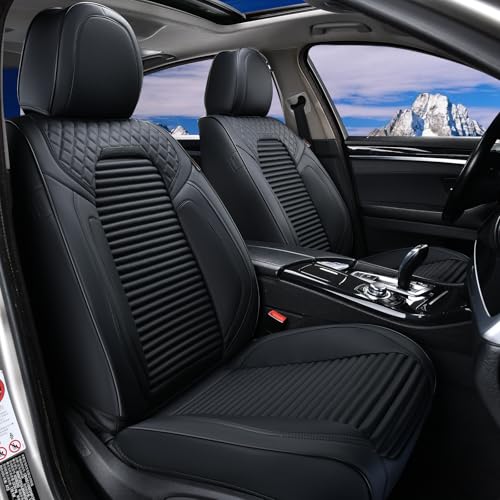 Image of Coverado Front Seat Covers, Leather Car Seat Covers, Black Seat Covers for Cars, Car Seat Protector Cushions Universal Fit for Most Cars & SUV Trucks(Red)