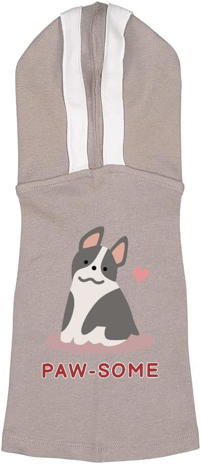 Pawsome Dog Shirt with Hoodie - Kawaii Dog Hoodie - Graphic Dog Clothing - Gray White, 2XL