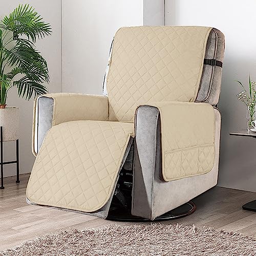 Image of HOKIPO Polyester 100% Waterproof Quilted 1 Seater Recliner Chair Slipcovers with Side Pockets, Sand Brown (AR-4971-SBR)