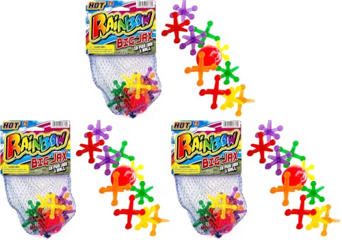 JA-RU Big Jacks Toy Set (Pack of 3 Units) Kids Jax Classic Games Great Party Favors or Pinata Filler in Bulk. 731-1