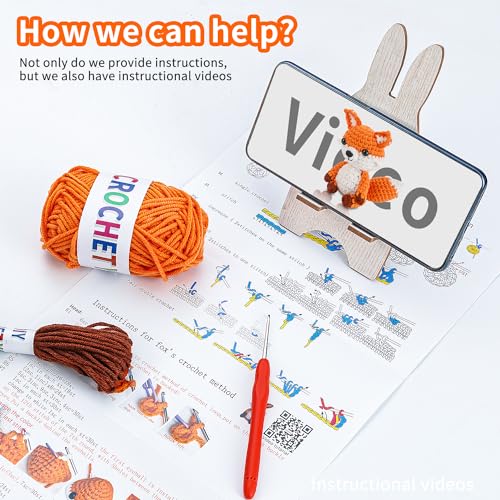 Image of Crochet Kit for Beginners Crochet Animal Kit Crafts for Adults with Step by Step Video Tutorial Hobbies for Women Crochet kit Crochet Animals Beginner Crochet kit DIY Knitting Supplies(Cute Fox)