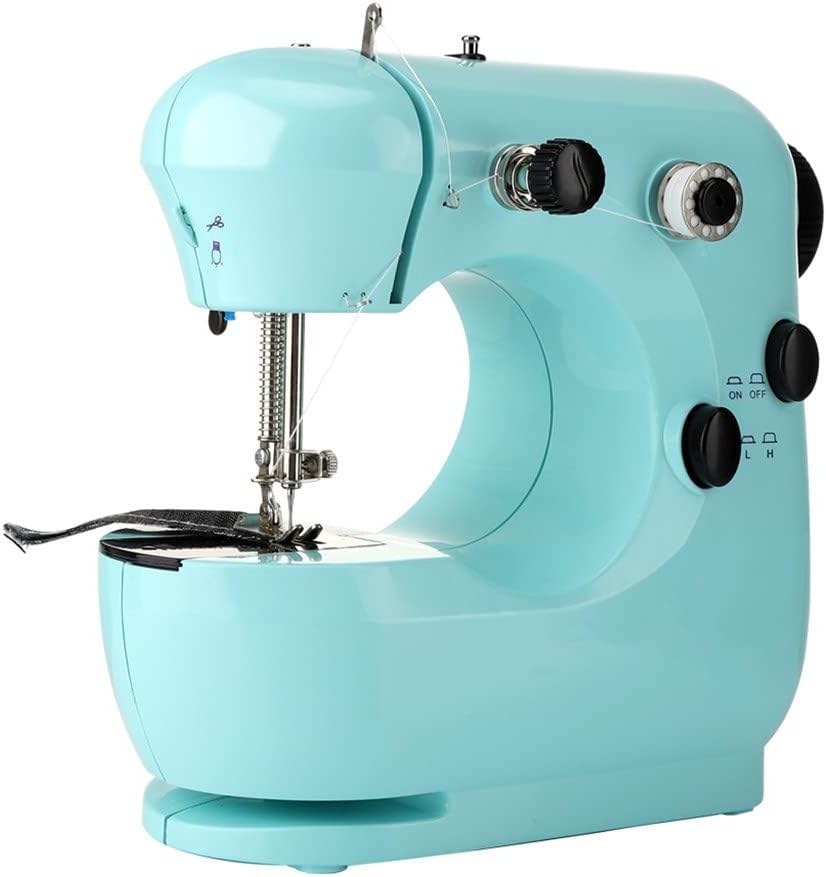 Mini Sewing Machine Adjustable Speed Two Thread Portable Electric Household Sewing Machines with Cutter Foot Pedal (Color : As Shown Size : One Size)