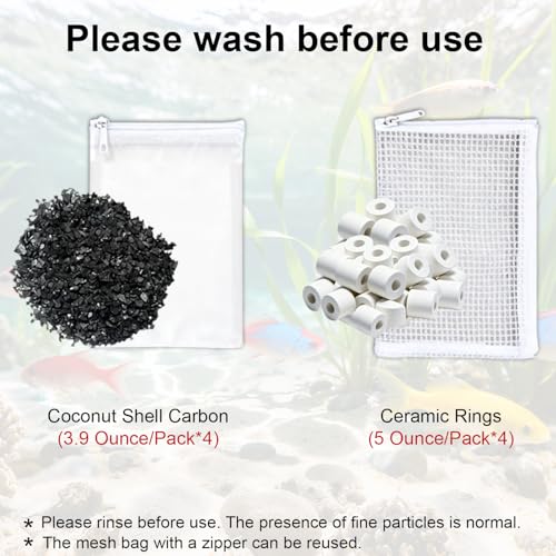 Image of 4 Set Three-Stage Filtration Maintenance Kit, Replacement for AquaClear 50 /200 Power Filter, Complete Media Bundle for 20-50 Gallon Aquariums - Includes Carbon, Ceramic Rings, Foam & Bags