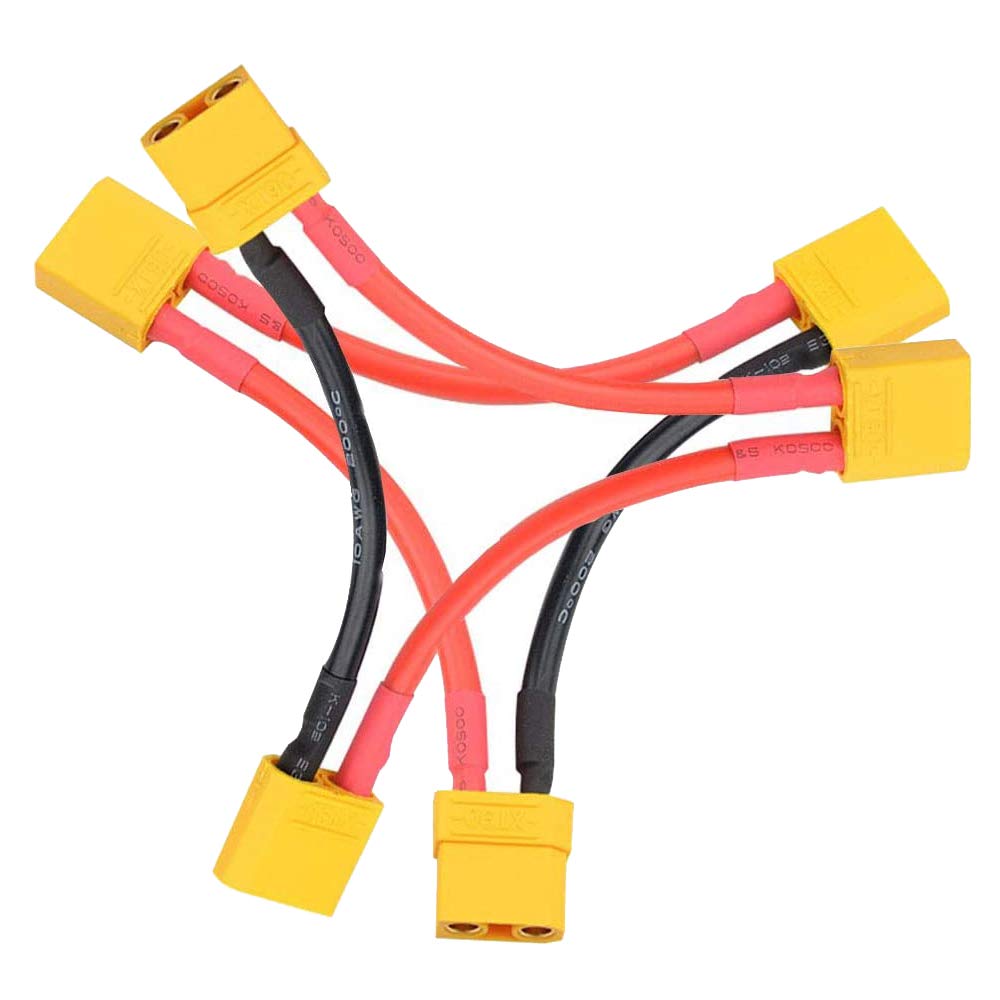 Yiqigou 2-Pack XT90 Series Connector 1 Female Plug to 2 Male Plug Adapter with 3.93inch 10AWG Silicone Cable for RC Battery Helicopter Quadcopter