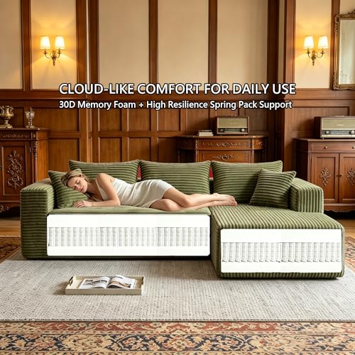 Image of Boneless Couch, Modular Sectional Sofa for Living Room - Olive Green