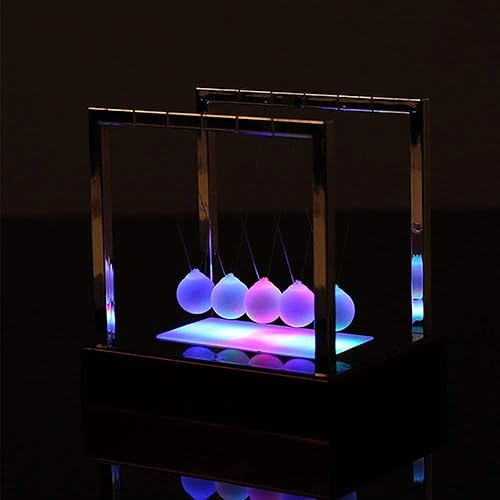 Miniatura 6 de AIXICWXI Newton's Cradle - Bola de equilibrio con luz LED, bolas de péndulo de metal, adornos de ciencia física, juguetes inteligentes para