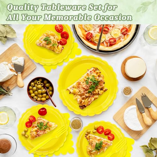 Image of Mulbozy 75 Yellow Plates Plates and Napkins&Forks Disposable Set for Party