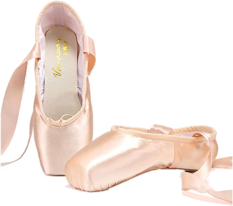 Nexete Professional Vanassa Ballet Pointe Shoes Satin Dance Slipper Flats with Toe Pad & Ribbon,Leather Sole,Resilient Shank Able to Reach Full Pointe for Girl Women