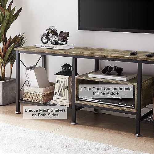 Image of VECELO Industrial TV Stand for 70 Inch Television Cabinet 3-Tier Console with Open Storage Shelves, Entertainment Center Metal Frame for Living Room, Bedroom, 63 Inch, Grey