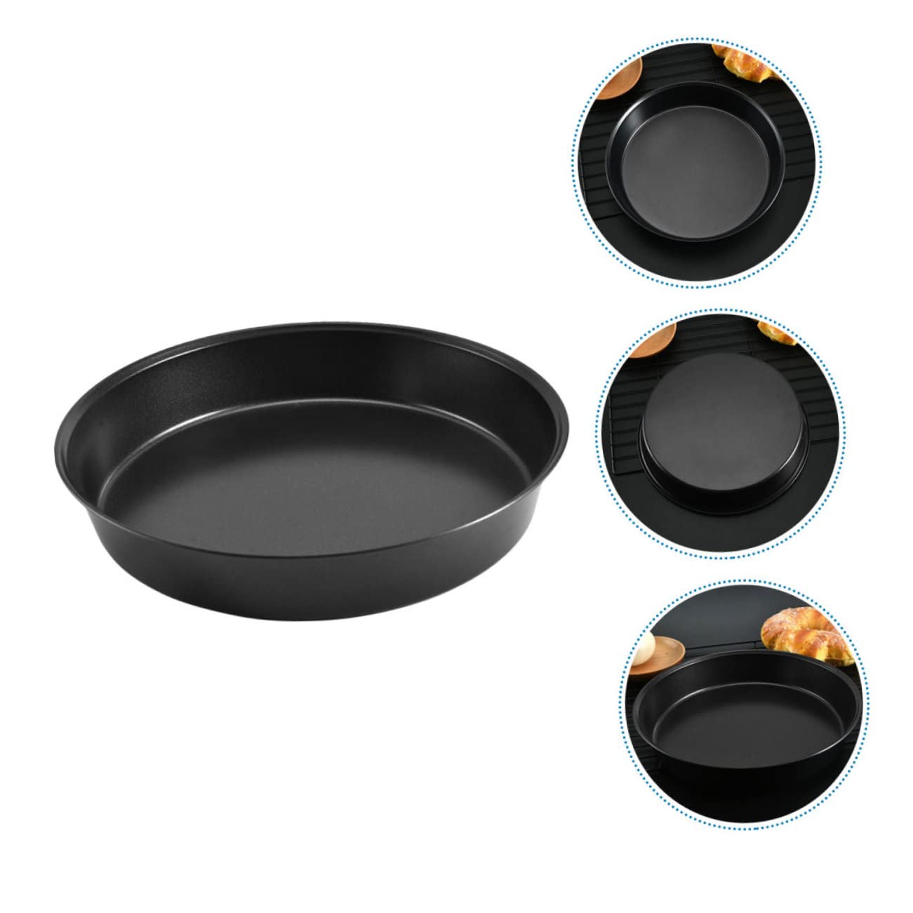 Cabilock Round Non Stick Baking Pan Carbon Steel Pizza Plate for Kitchen Cake Tray Multi Functional Oven Tray for Baking and Food Storage Easy Clean