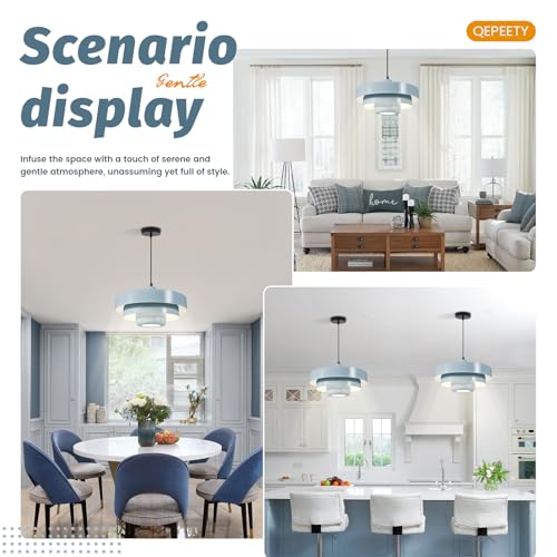 Image of 2-Pack Light Blue Metal Pendant Light, Mid Century Hanging Light Fixture, 59 Inch Adjustable Wire, E26 Lamp for Dining Table, Kitchen Island, Foyer