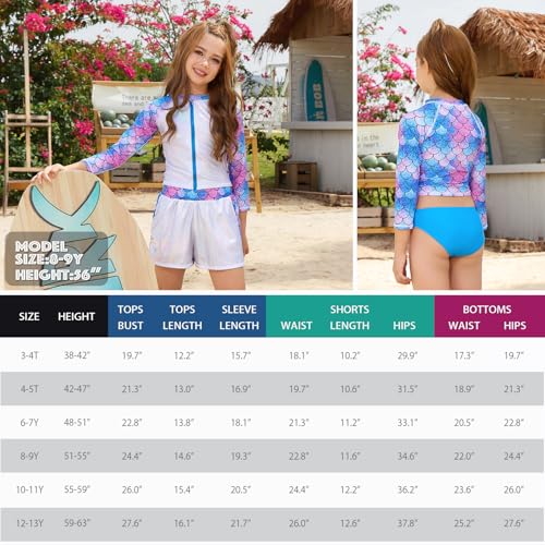 Image of Jxstar Girls 3 Piece Rash Guard Sets Summer Swimsuit Long Sleeve Bathing Suit for 3-12 Years