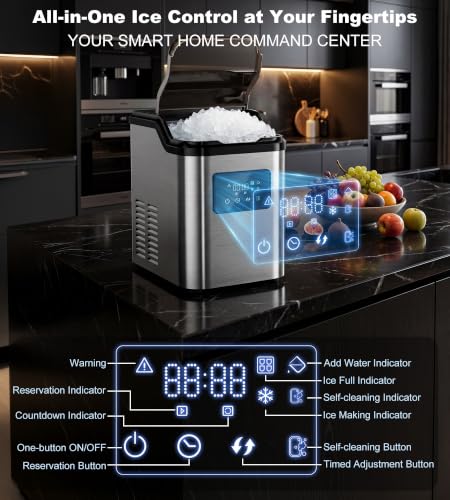 Image of Landeagle Nugget Ice Makers Countertop,Portable Pebble Ice Machine with Crushed Ice,45lbs /Day Soft Pellet Ice Maker Stainless with 24H Timer, Self-Cleaning Chewable Sonic Ice for Home,Kitchen,Office