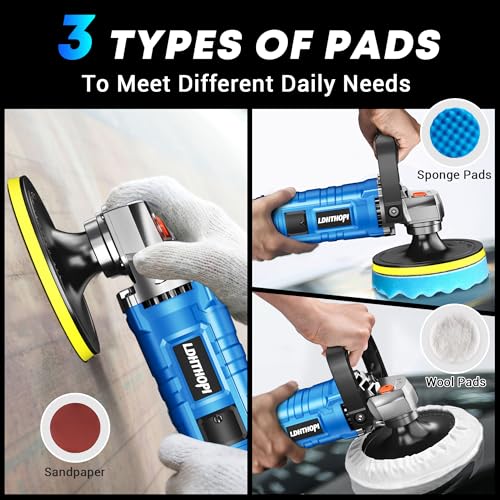 Image of LDHTHOPI Buffer Polisher Kit for Car - 6 /7 Inch Rotary 1800w Polisher Buffer Waxer,7 Variable Speed 1000-3500rpm,Detachable Handle Buffing Machine for Car, Boat Sanding, Polishing Waxing, Blue