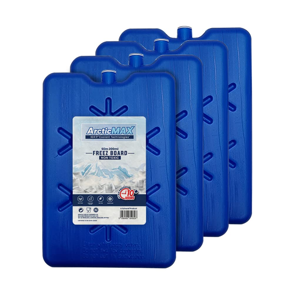 200ml x4 Slim Freeze Boards BPA Free - Long-Lasting 10+ Hours Chill Time Ice Blocks, Portable Lightweight Insulated Reusable Fresh Food Drink Water Cooler Container – Summer BBQ and Outdoor