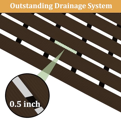 Image of Kuber Industries 60x40 cm Anti-Skid Rectangular Mat for Bathroom with Rubber Base | Shower Mats for Bathroom Anti Slip | Foot Mat for Preventing Slips & Falls in Wet Areas | Stripe Design - Brown