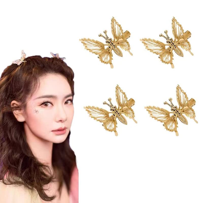 FAMEZA 4 PCS Butterfly Hair Clips for Kids Women Hair Clamps, Gold Butterfly Hair Clips for Girls Braids Women, 90s Accessories for Women Hair Claw Clips 4pcs