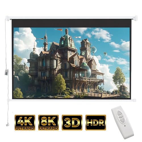 INMOZATA Electric Projector Screen 100 inch/221x124cm Motorised Projector Screen with Remote Control 16:9 Ratio Movie Screen for for Home Theater Cinema Office Video Game Outdoor Indoor-White