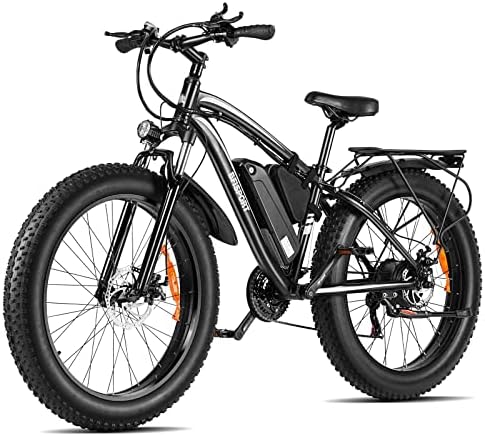 BFISPORT EB26 Electric Bike for Adults 750W/Peak 1000W Electric Bicycle 48V 15AH LG Battery Electric Bike 26" Fat Tire Mountain28mph Shimano 21 Speed Gears Dual Shock Absorber Electric Bike (Black)