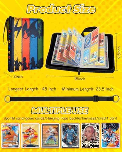 Lotadilo Card Binder 4-Pocket, 440 Pockets Card Holder Album Trading Game Cards Collection Binders for Kids Boys Teens Case Book with Sleeves Large Organizer Book Folder Collector with Shoulder Strap - Thumbnail 6
