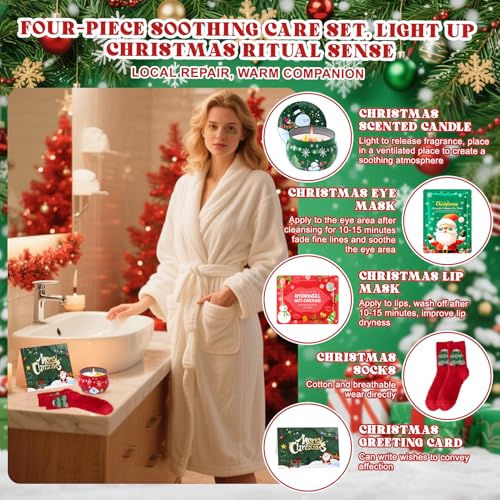 11 PCS Pamper Sets for Women Gifts, Christmas Present for Women, Christmas Gift for women with Candle christmas, Fluffy Socks, Essential Oils, Bath Bombs, Xmas Card, Bath Salts, Soap,Eye and Lip Masks - Image 4